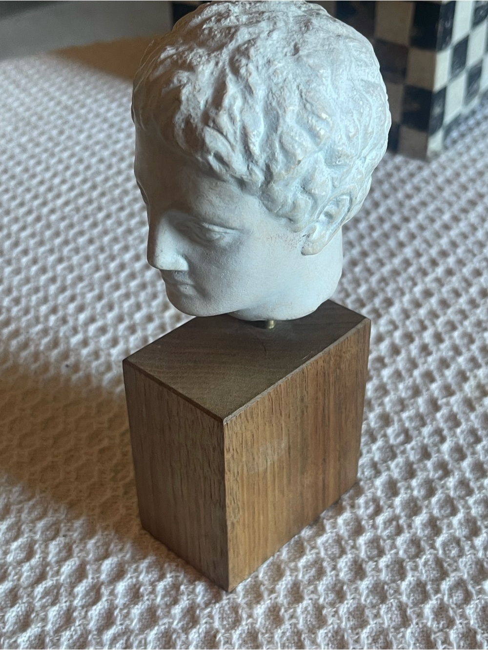 Petite White Classical Bust Sculpture on Wood  - Decorative Home Accent